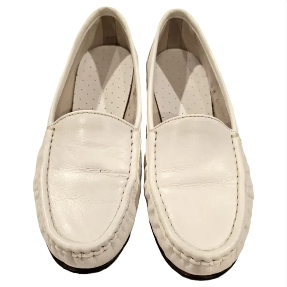 SAS Tripad Simplify Leather Moccasin Slip On Loafers 7.5 Medium White